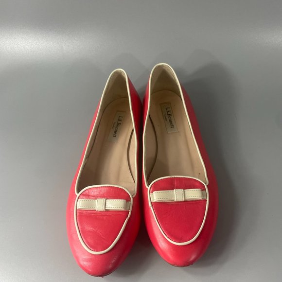 L.K. Bennett London Pink Leather Flat with White Bow, Size 38 - Picture 4 of 14